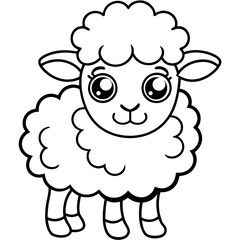 Cute sheep with big eyes, fluffy wool.
