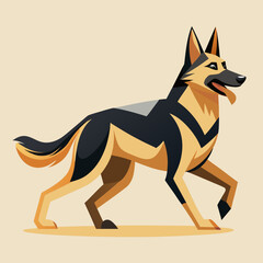 German Shepherd dog, walking, stylized illustration.
