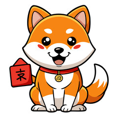 Cute dog character, holding a red packet, symbolizes good fortune.
