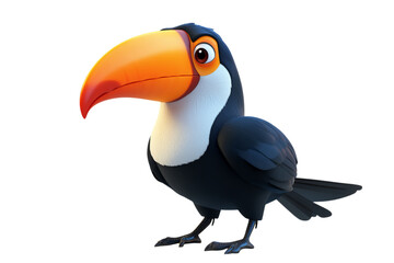Naklejka premium A colorful cartoon toucan with a bright orange beak and expressive eyes, set against a white background.