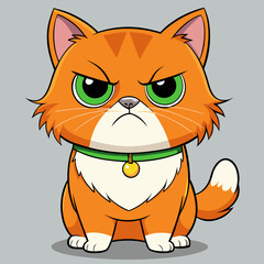 Angry orange cat with green eyes, sitting.

