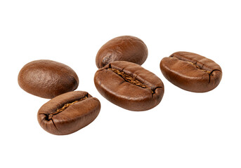 Close up of roasted coffee beans on transparent background food and drink