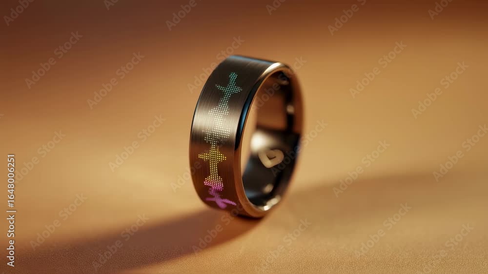 Poster detailed medium shot capturing a smart rings minimalistic design heartrate variability visualized on