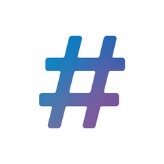 Obraz premium Gradient vector illustration of a hashtag symbol in blue and pink tones, isolated on white background, perfect for social media, digital marketing, and online communication design projects.