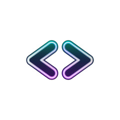 Futuristic vector icon with two neon gradient arrow brackets facing left, symbolizing code, programming, and development, perfect for tech designs, websites, and app interfaces.