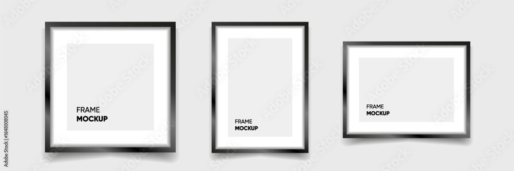 Poster front view frame mockup with shadow on isolated gray background, vector illustration. eps10.