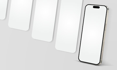 Realistic smartphone mockup. Mobile phone vector with isolated on white background. Device front view. 3D mobile phone with shadow. Realistic, high quality smart phone mockup for ui ux presentation.