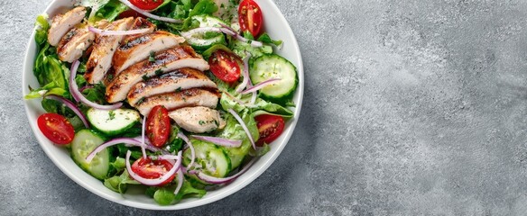 The Grilled Chicken Salad with Sliced Breast, Cherry Tomatoes and Cucumber