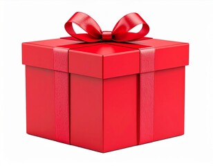 Obraz premium Vivid Red Gift Box Tied With Matching Ribbon Bow on a Clean White Background