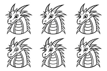 Variety of Dragon Head Illustrations Line Art Design for Fantasy Projects