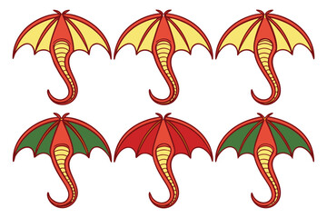 A vibrant pattern of stylized dragon wings and mythical creatures in a captivating grid layout, ideal for fantasy art projects.