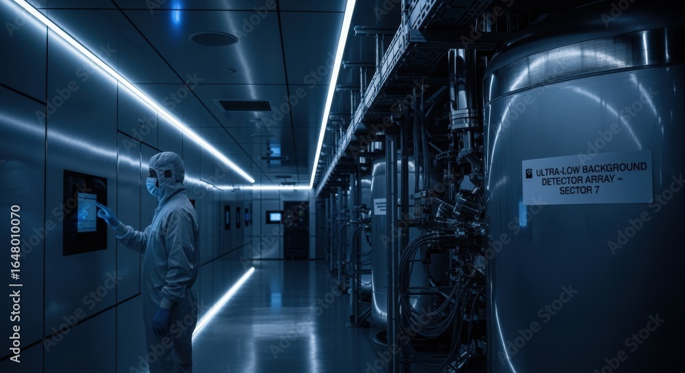 Poster underground lab corridor leading to ultralowbackground radiation detector banks maintained under str