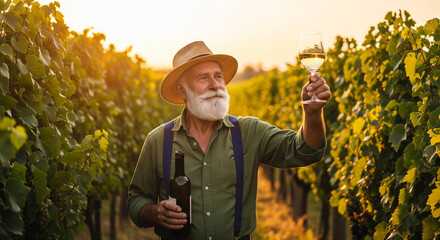 Harvest Pride: A Vintner’s Connection to the Land and the Wine He Creates for Wine marketing and promotional campaigns, Winery website banners or brochures,or Social media content for vineyard tourism