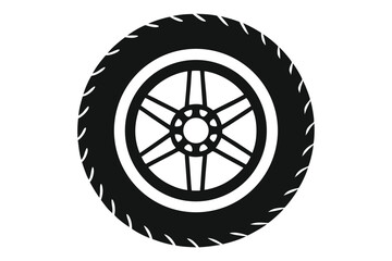 Fototapeta premium Black Tire Silhouette with Deep Tread and Spoked Rim Design Illustration