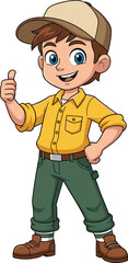 Cartoon Character in Yellow Shirt and Green Pants Giving Thumbs-Up—Confident Pose for Motivation, Education, and Positive-Themed Designs