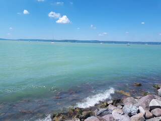 With blue skies on the shores of Lake Balaton