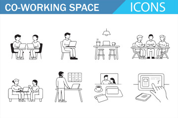 Workspace and collaboration icons for modern office setups and freelancing