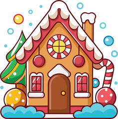 Whimsical gingerbread cookie house with colorful candy decorations