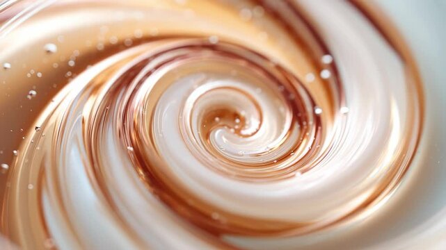 In a soft-lit setting, fluid colors swirl together in a bowl, blending tones of cream and caramel. Each rotation captures a moment of beauty, inviting viewers to appreciate the artistry of simplicity.