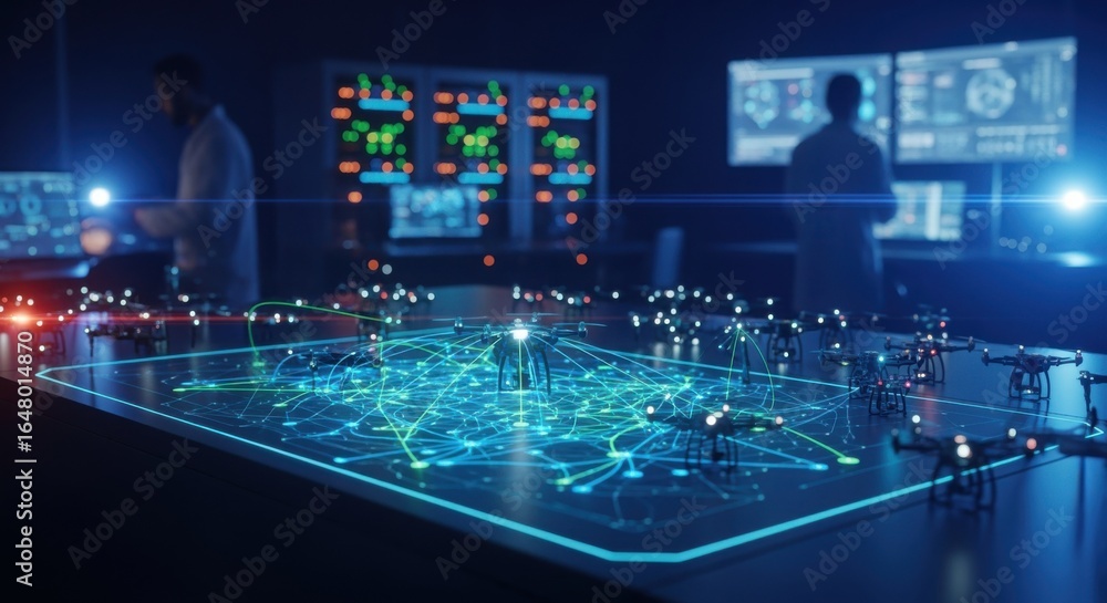Aufkleber network topology display of a drone swarms secure communication channels based on silicon photonics 