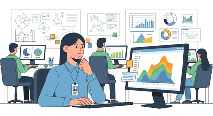 Fototapeta premium Analytical team working collaboratively evaluating financial data performance metrics