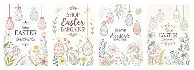 Colorful Easter-themed designs featuring decorative eggs and floral elements.
