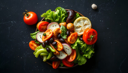 Super food vegetarian food top view copy space, digital art. White tone