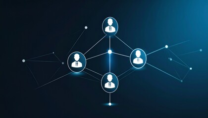 A small organizational chart style with people icons spaced at a moderate distance and connected by lines on a dark ton background.