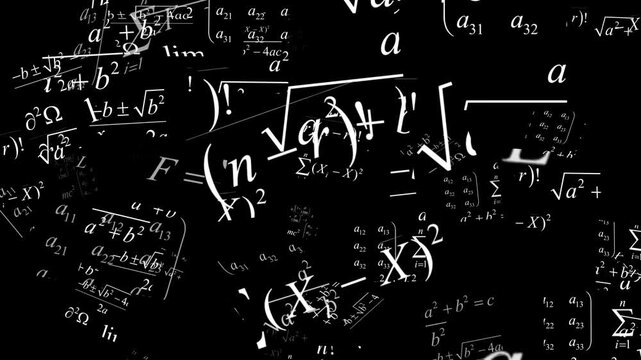 Animated math formula text flying. math equation formula text zooming for expressing intense thought and calculation with ALPHA Channel 