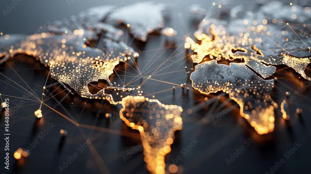 Poster a globe with a network of lines and dots on it. the globe is lit up with a warm glow, giving it a se