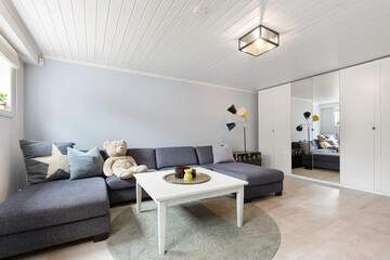 Modern luxury apartment interior in minimal scandinavian style, 3d rendering