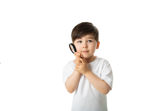 Boy with Magnifying Glass, PNG, isolated on transparent Background