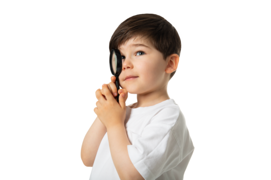 Boy with Magnifying Glass, PNG, isolated on transparent Background