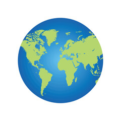 This is a simplified graphic of the Earth, featuring green continents surrounded by a gradient of blue ocean, viewed from a vantage point that shows Europe and Africa.