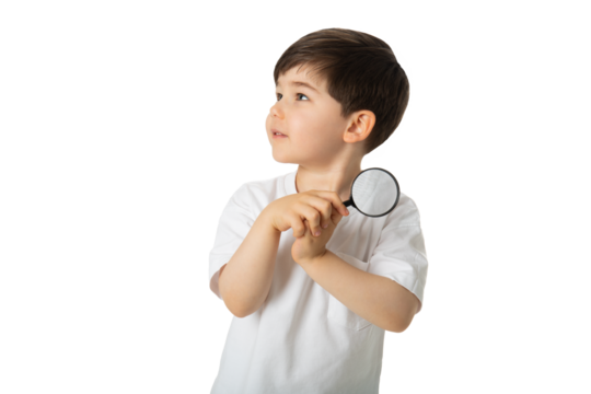 Boy with Magnifying Glass, PNG, isolated on transparent Background