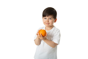 Boy Holding an Orange, PNG, isolated on transparent Background