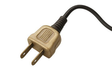 Golden electric plug connecting on transparent background