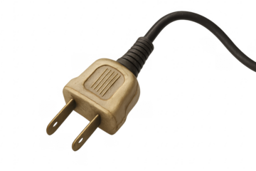 Golden electric plug connecting on transparent background