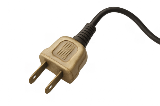 Golden electric plug connecting on transparent background