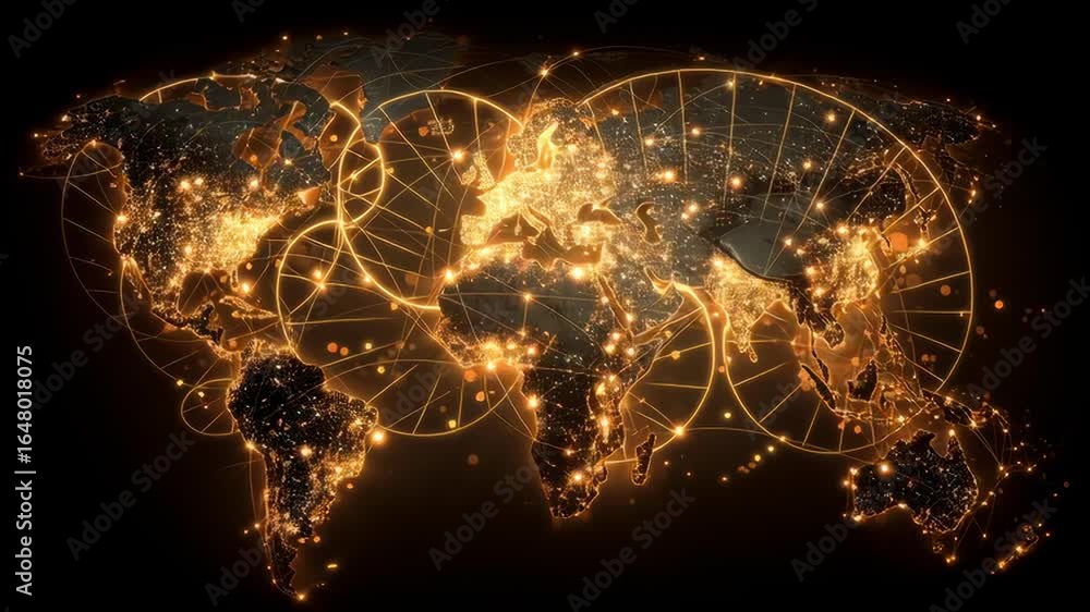 Poster a globe with a network of lights on it. the globe is lit up with a warm glow, giving the impression 