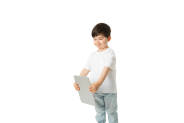 Boy Holding Tablet, PNG, isolated on transparent Background