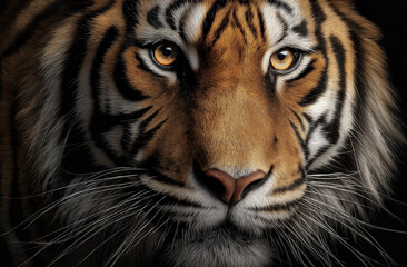 Tiger, portrait photography, side view, white and black  background