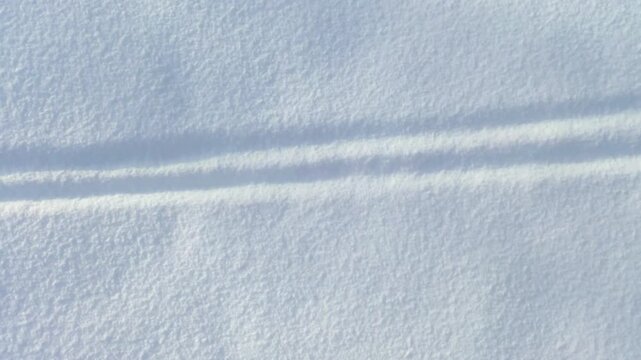 Snowy surface with ski tracks in winter with fresh white powder background