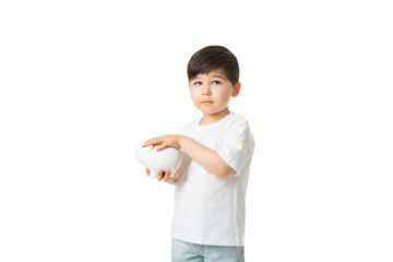 Boy with Piggy Bank, PNG, isolated on transparent Background