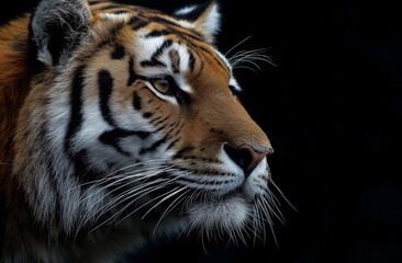 Fototapeta premium Tiger, portrait photography, side view, white and black background
