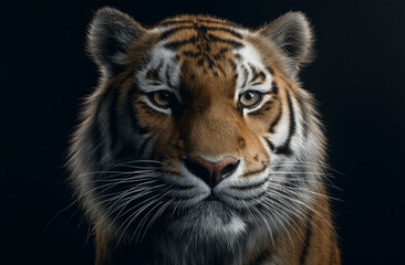 Fototapeta premium Tiger, portrait photography, side view, white and black background