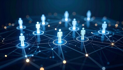 A small organizational chart style with people icons spaced at a moderate distance and connected by lines on a dark ton background.