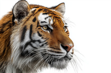 Tiger, portrait photography, side view, white and black  background