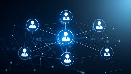 A small organizational chart style with people icons spaced at a moderate distance and connected by lines on a dark ton background.