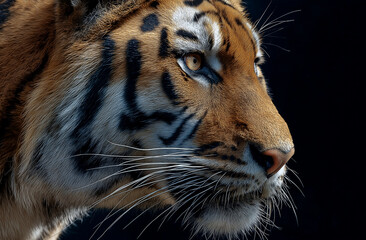 Obraz premium Tiger, portrait photography, side view, white and black background
